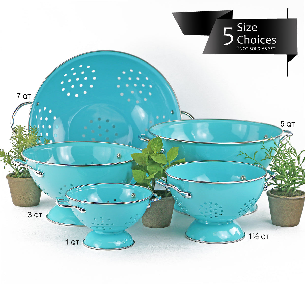 Powder Coated Colanders, Various Sizes, Turquoise – Reston Lloyd
