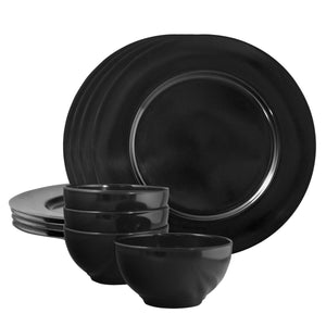 12pc Melamine Dinner Set, Black