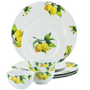 12pc Melamine Dinner Set, Fresh Lemons