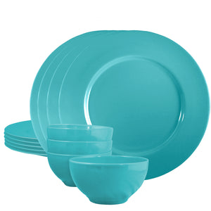 12pc Melamine Dinner Set, Turquoise