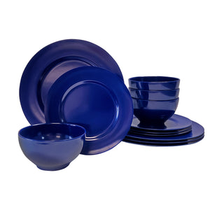 12pc Melamine Dinner Set, Indigo