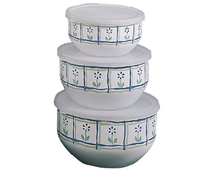 6pc Enamel on Steel Bowl Set, Flowers