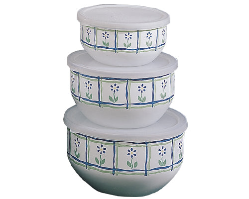 6pc Enamel on Steel Bowl Set, Flowers