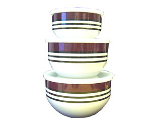 6pc Enamel on Steel Bowl Set, Plum/Grey Strip