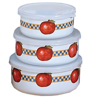 6pc Enamel on Steel Bowl Set, Apples
