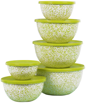 12pc Enamel on Steel Bowl Set, Lime Speckle