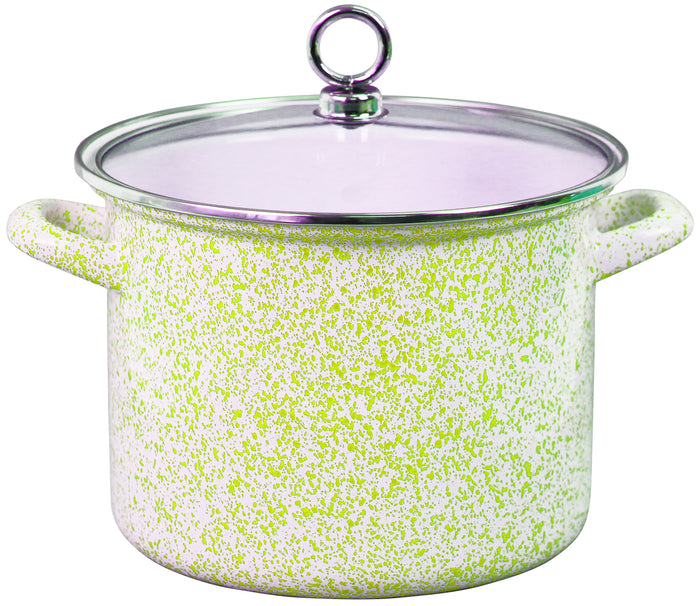 2.5 QT Enamel on Steel Stock Pot, Lime Speckle