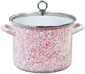 2.5 QT Enamel on Steel Stock Pot, Red Speckle