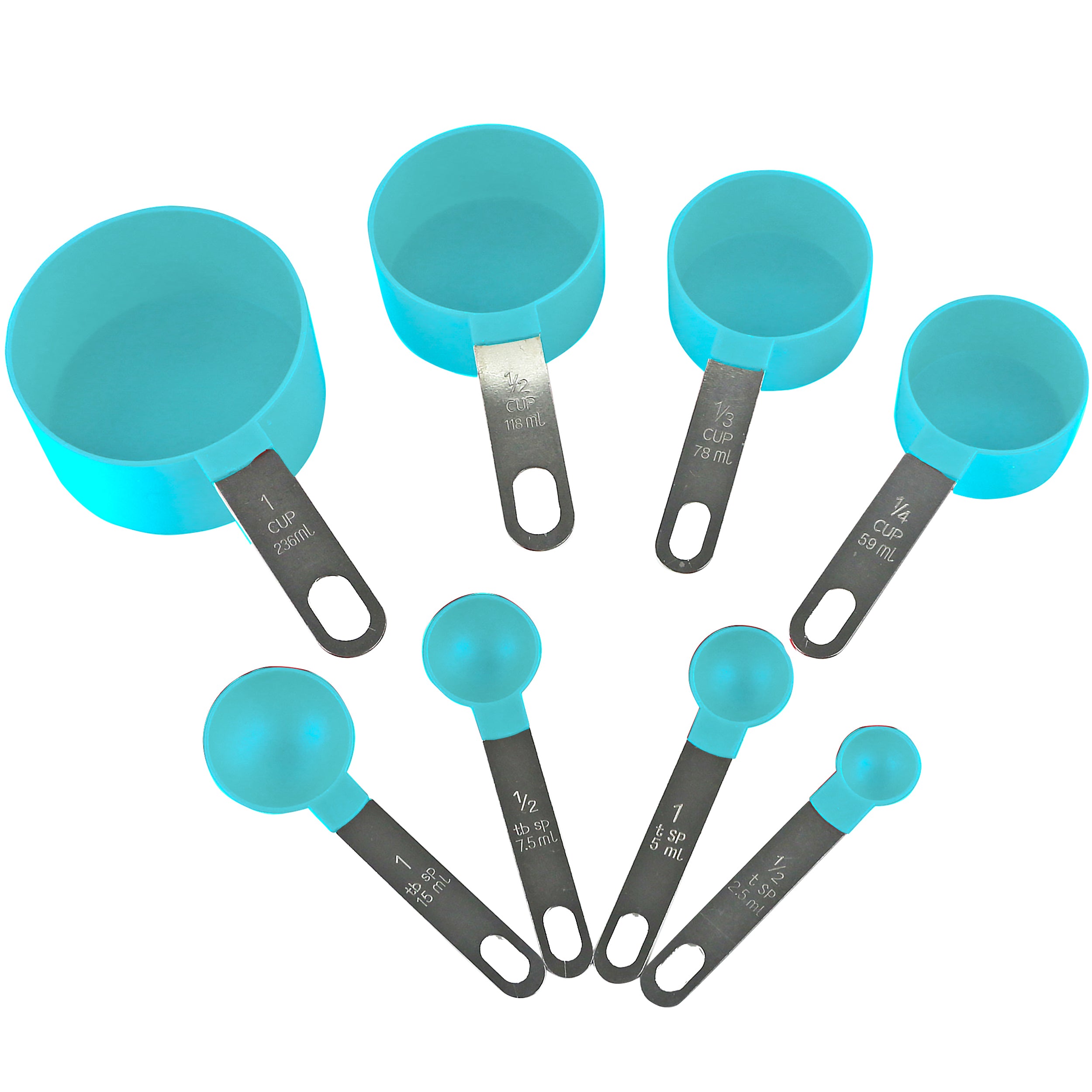 Reston Lloyd 8pc Measuring Cups & Spoons for Dry & Liquid Ingredients, Food  Grade Plastic with Stainless Steel Handles, Turquoise